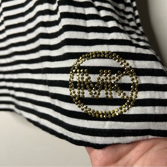 Michael Kors Size Large Women's Striped Short Tie Sleeves Tee T Shirt Pre-owned - Picture 3 of 11